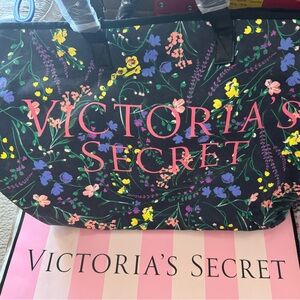 Victoria's Secret Large Black Tote with Floral Design - NWOT